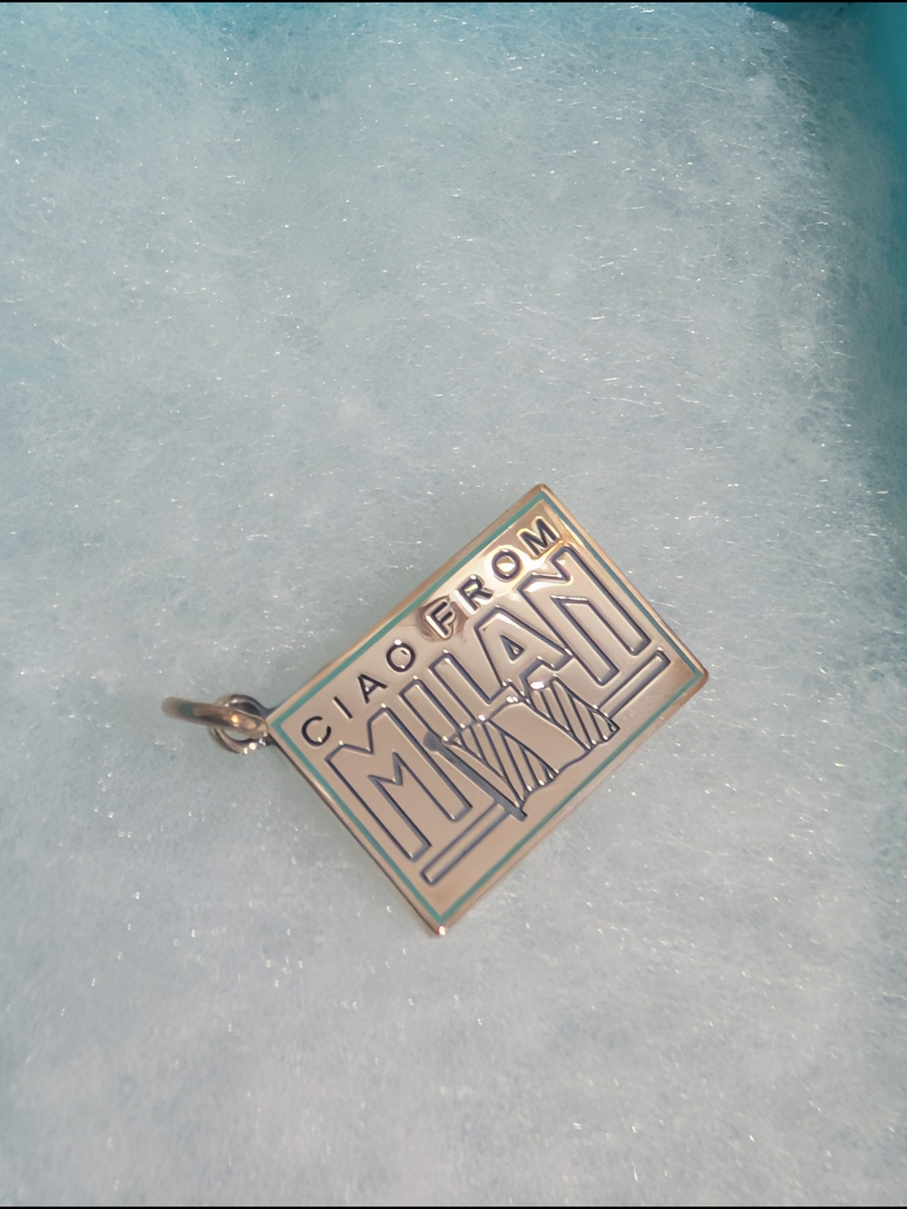 Tiffany & Co. Silver and Light Blue "Ciao From Milan" Enamel Charm